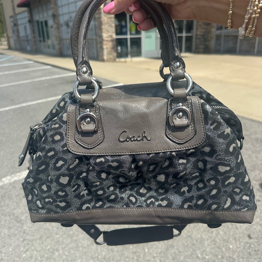 Coach Leopard Print Satchel in Gray and Black